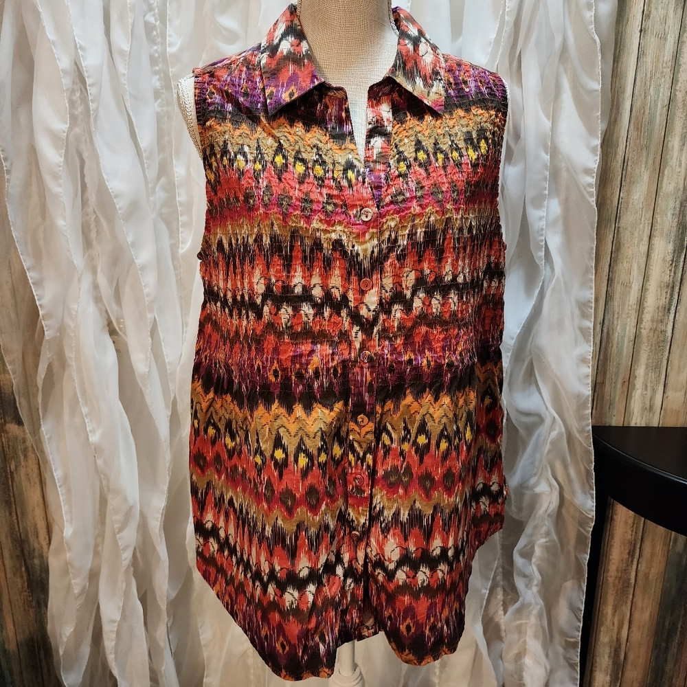 Avenue V Neck Button Down Multi Texture/Stitching… - image 4